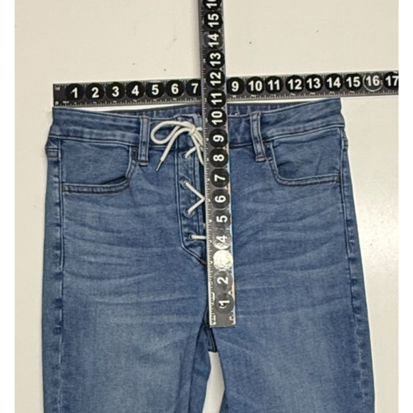 American Eagle Jeans Women 8 Long Blue 28x28 Lace Up Next Level Stretch Jegging - Picture 3 of 9